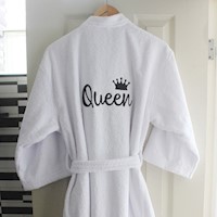 Salida de baño 100% algodón - bordado Queen - color Blanco